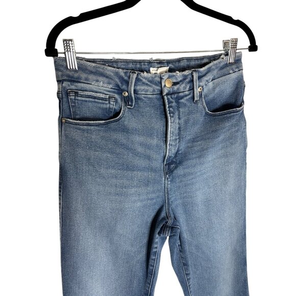 Good American Good Curve Straight Jeans Natural Fray Hem Blue 858-sz 30 - Picture 3 of 9